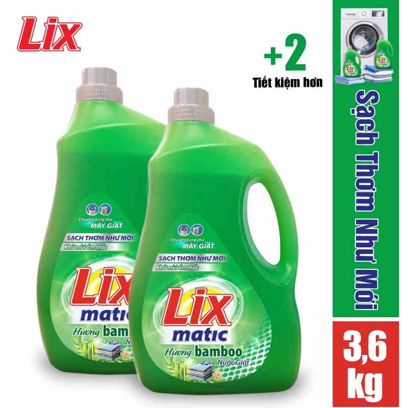 Combo 2 Chai nước giặt Lix Matic hương bamboo (2 chai x 3.6kg) N2601 - Dành cho máy giặt cửa trước