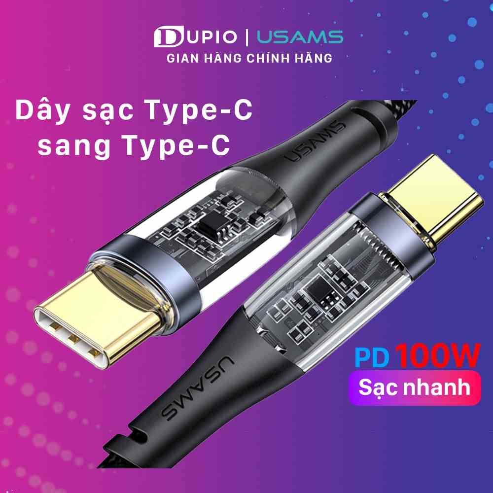 Dây cáp sạc nhanh DUPIO Usams DS10 pd 100w trong suốt giám sát dòng sạc bảo vệ thiết bị