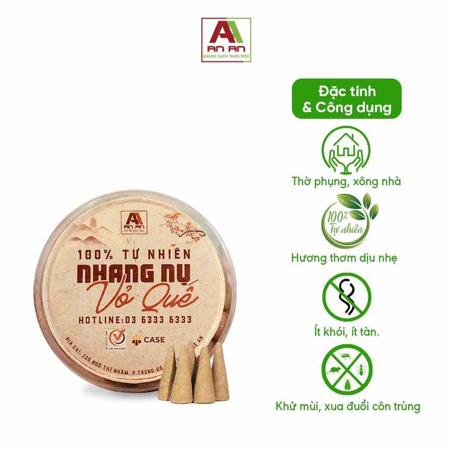 Nhang nụ Quế AN AN hộp 40 nụ nhang sạch nguyên chất, thơm dịu, không gây cay mắt, sốc mũi.