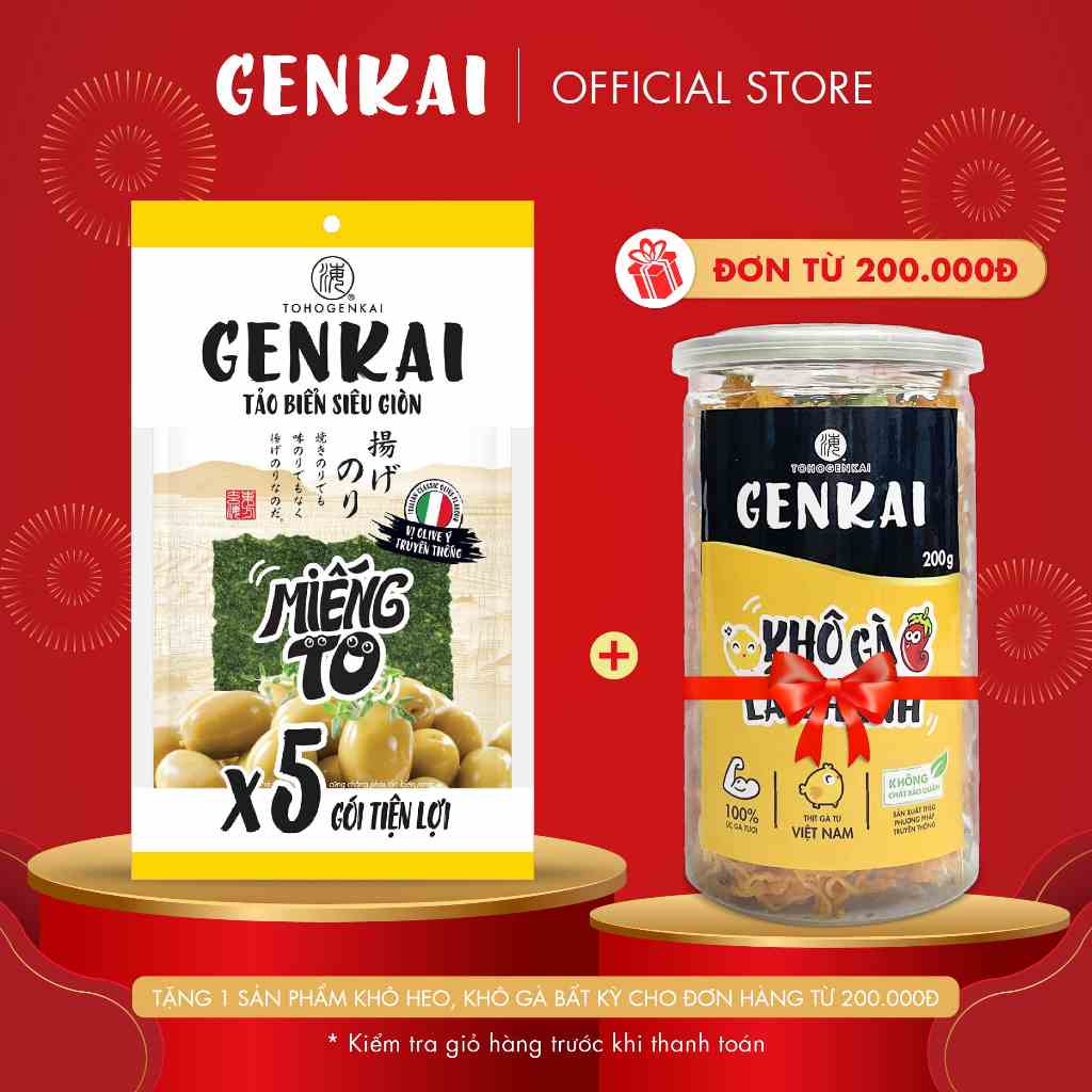 [Mã BMLTB35 giảm đến 35K đơn 99K] Snack Tảo Biển Siêu Giòn GENKAI Vị Olive Ý Truyền Thống 17.5g 
(3.5g x 5 gói)