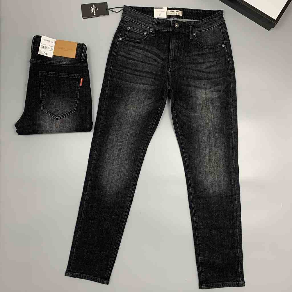 Quần jean nam đen wash sáng JONATHAN QJ059 vải denim trơn cao cấp co dãn nhẹ 4 chiều, form dáng chuẩn đẹp