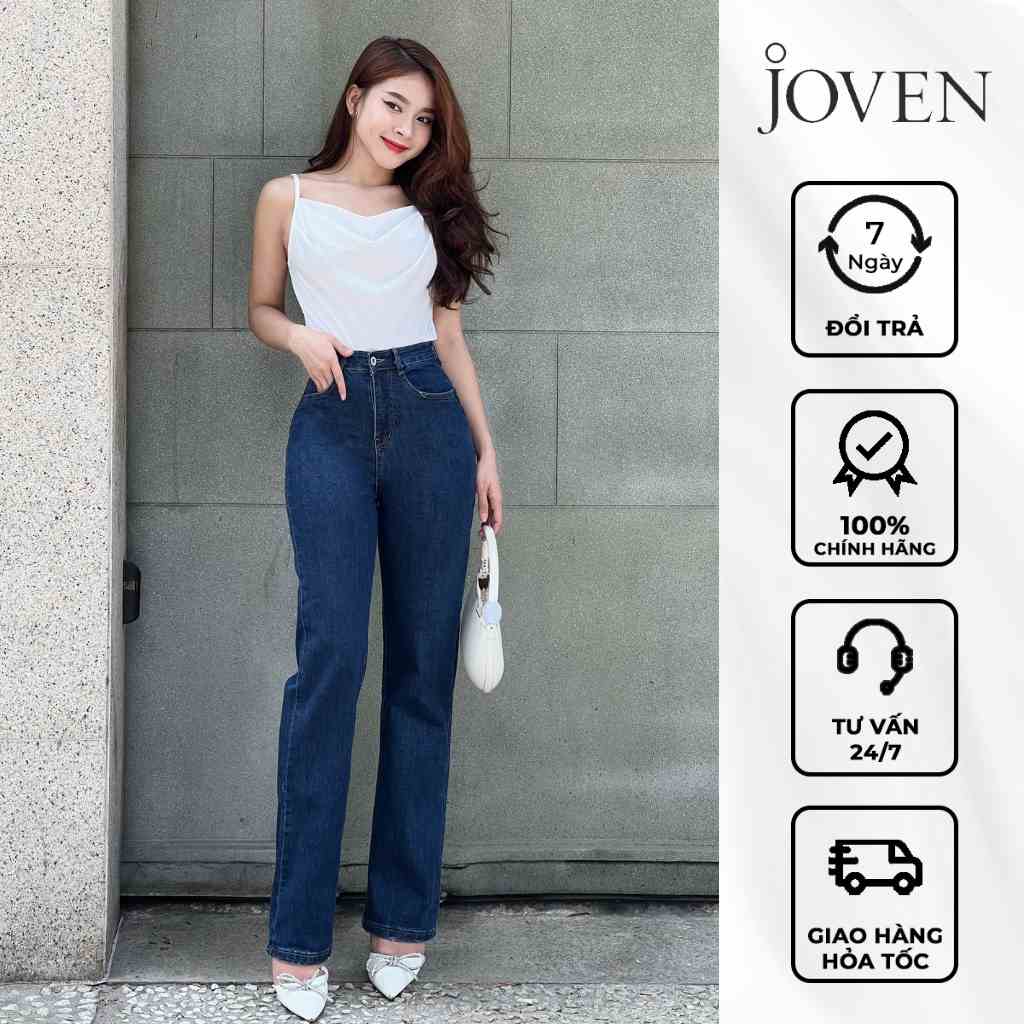 Quần jean nữ cạp cao ôm đứng Joven co giãn cao cấp màu xanh đậm