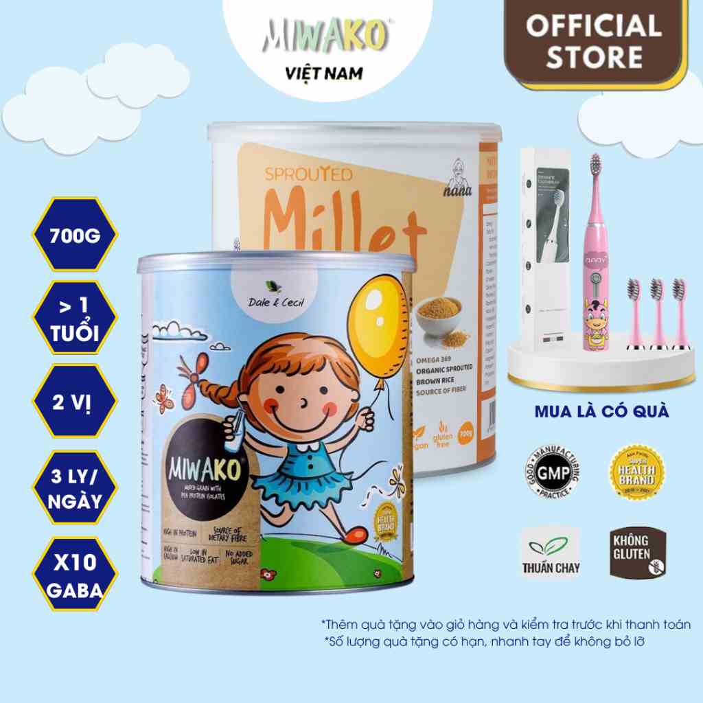 Sữa Miwako Vị Gạo Hộp 700g + Sữa Hạt Dinh Dưỡng Millet Nguyên Vị Hộp 700g - Miwako Official Store