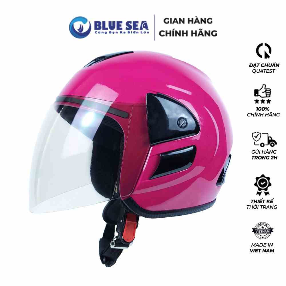 Mũ Bảo Hiểm 3/4 Đầu Blue Sea A102 Màu Hồng Đậm - Có Kính Dài Cao Cấp - Freesize - Hàng chính hãng