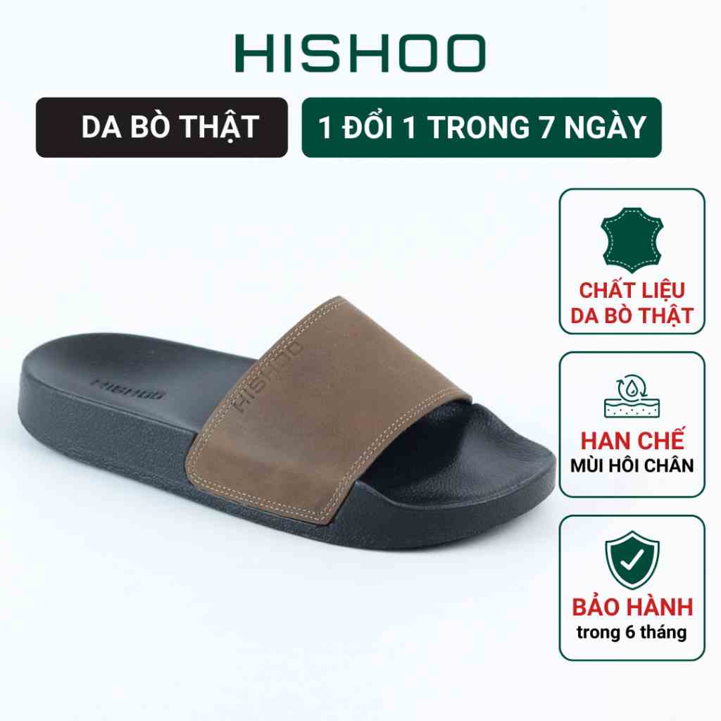 Dép quai ngang màu Nâu slipper nam, nữ siêu nhẹ HISHOO cao cấp da bò thật thời trang size 33-46 U333