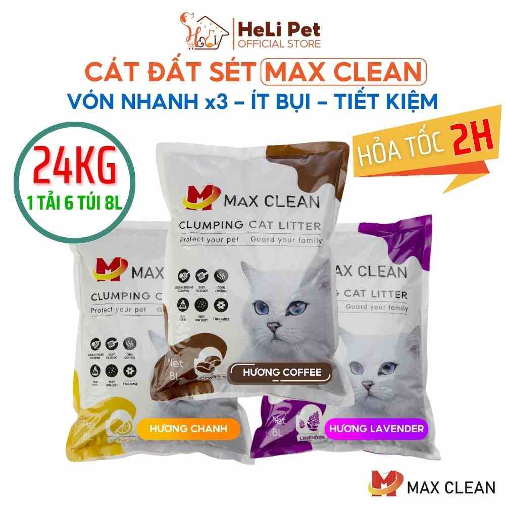 [1 TẢI 6 BỊCH 24KG] Cát Mèo, Cát Vệ Sinh Cho Mèo Max Clean