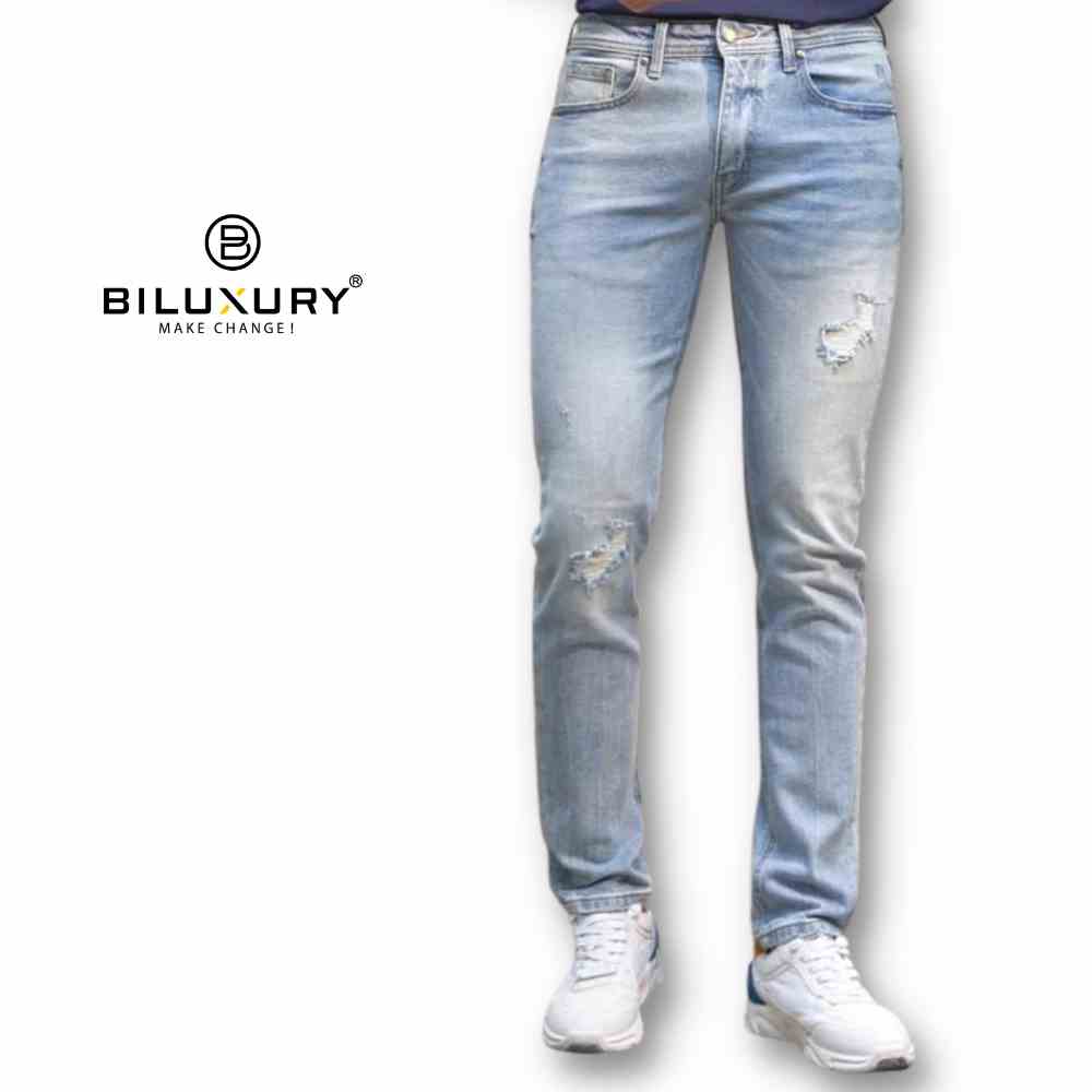 Quần Jeans Nam Biluxury Rách Gối Cao Cấp Bền Màu, Co Dãn, Thấm Hút Tốt Màu Xanh 6QBDT001XNH