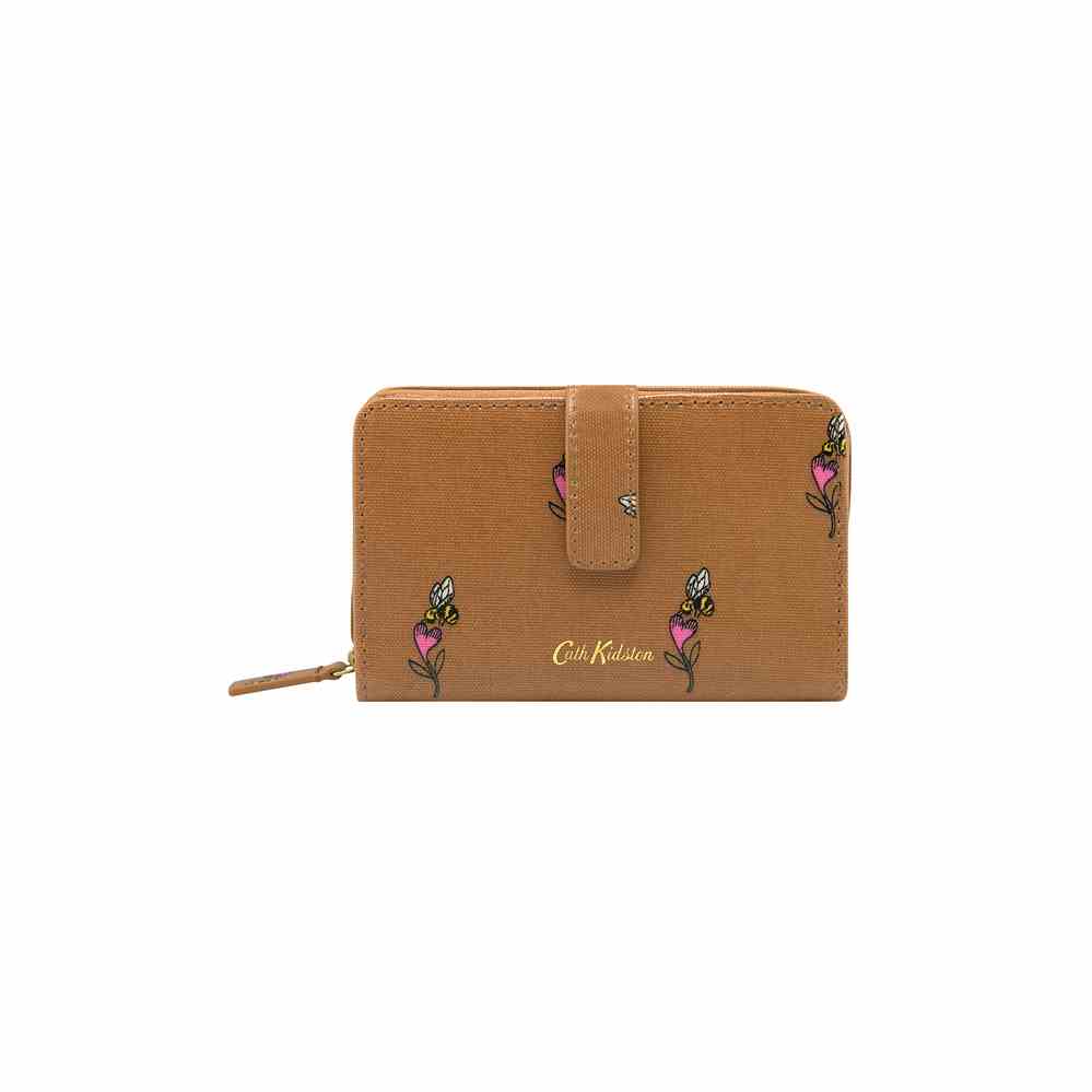 Ví gập/Folded Zip Wallet - Bee & Heart - Camel