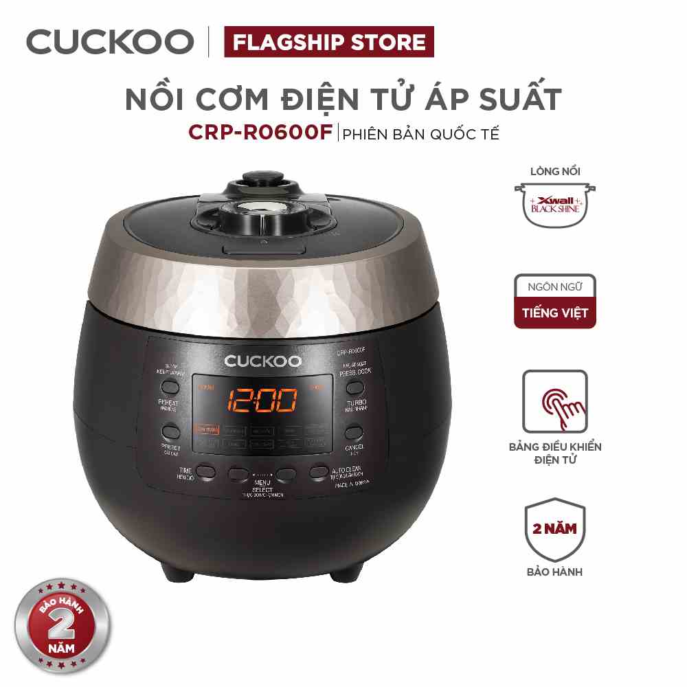 Nồi cơm điện tử áp suất Cuckoo 1.08 lít CRP-R0600F màu đen - lòng nồi chống dính cao cấp phủ Xwall Diamond- bản Quốc Tế