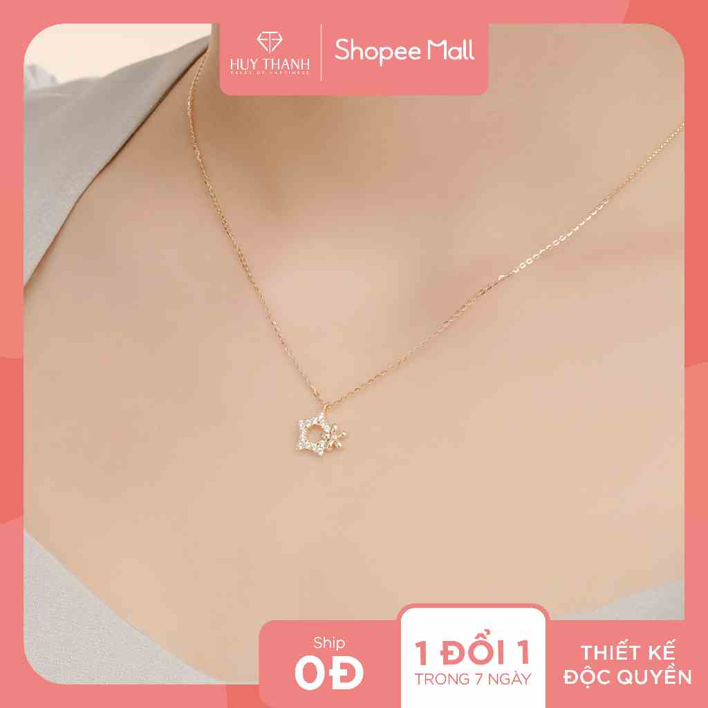 Dây Chuyền Vàng 14K Thiết Kế Ngôi Sao Đính Đá CZ Cao Cấp Lấp Lánh DCPTB332 Huy Thanh Jewelry