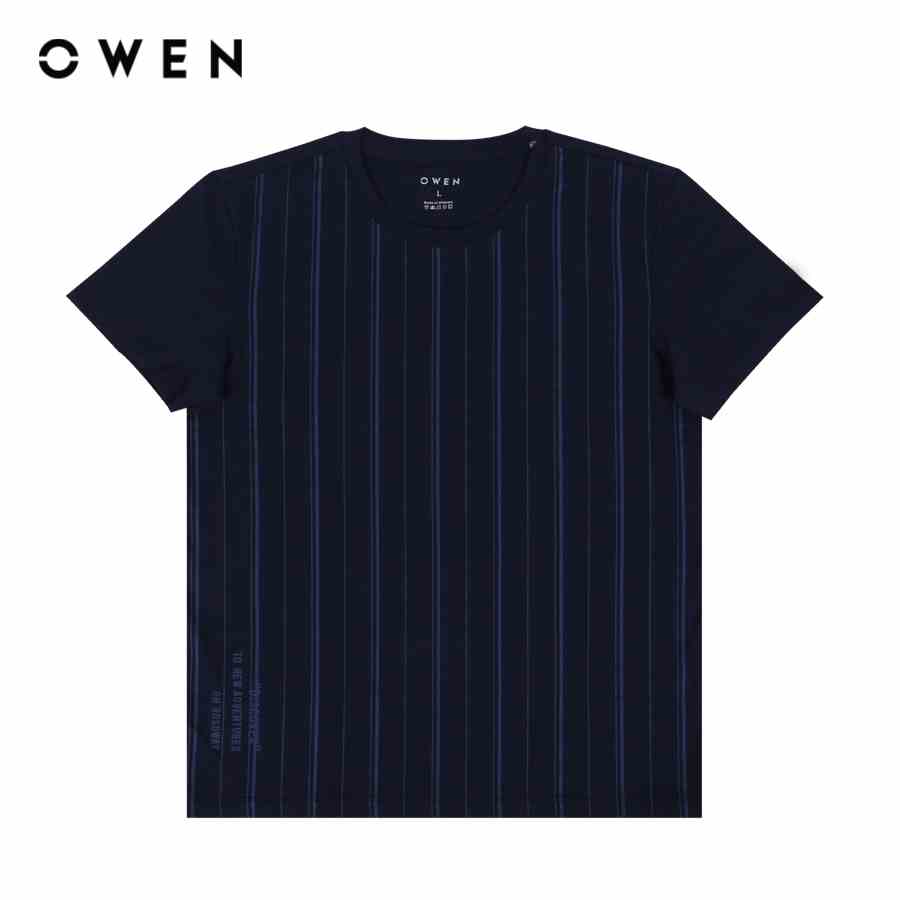 OWEN - Áo thun ngắn tay Nam Owen dáng Body Fit màu Navy kẻ chất liệu Cotton - TS22365