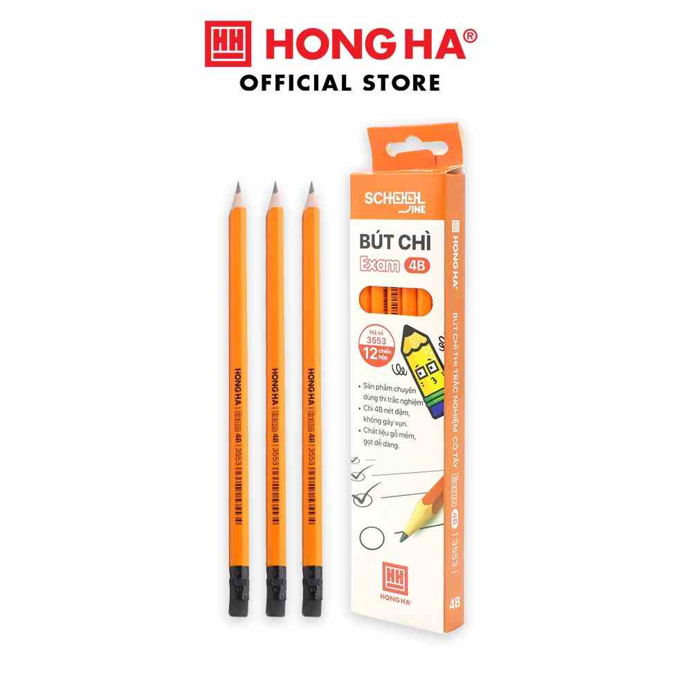 Bút chì gỗ 4B Hồng Hà kèm đầu tẩy chì tiện lợi - 3553