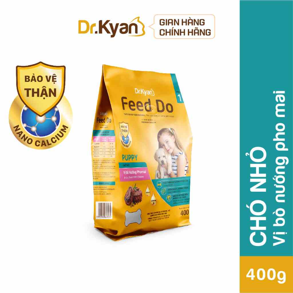 [Mã BMLTB200 giảm đến 100K đơn 499K] Dr.Kyan - Thức ăn hạt cho chó nhỏ Feed Do - Puppy 400g - Vị bò nướng pho mai