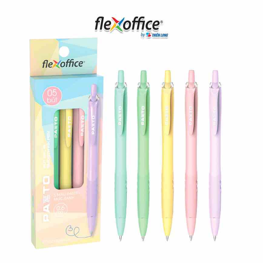 Hộp 5 cây Bút gel B màu Pastel Thiên Long Flexoffice Pazto FO-GELB039/VN - Mực xanh (5 cây)