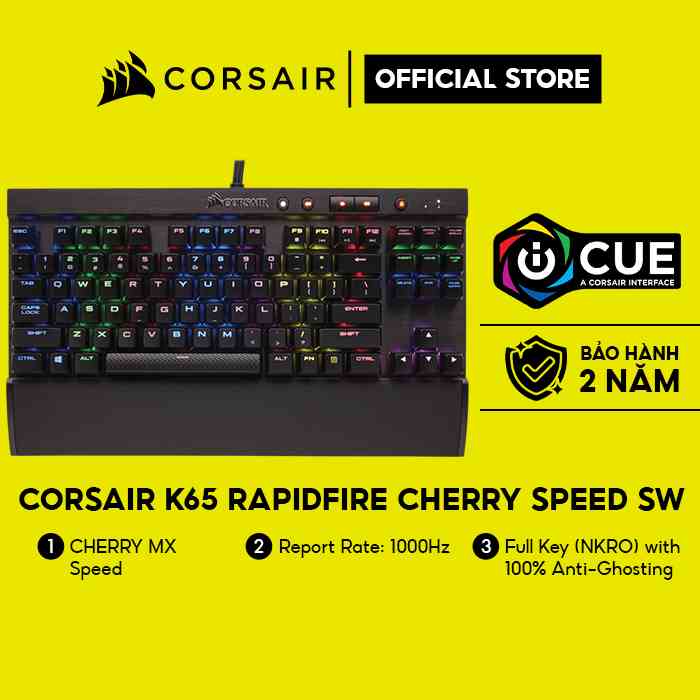 [Mã ELCL7 giảm 7% đơn 300K] Bàn phím cơ Corsair K65 RapidFire Cherry Speed sw (CH-9110014-NA)