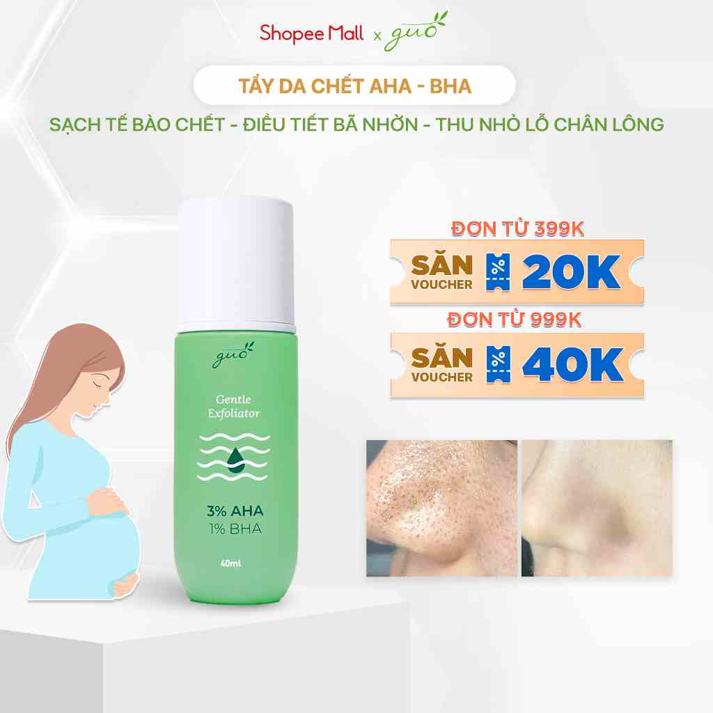 [Dịu nhẹ, 0% Cồn] - Tẩy Tế Bào Chết An Toàn Cho Mẹ Bầu Gentle Exfoliator AHA 3% & BHA 1% GUO 40ml