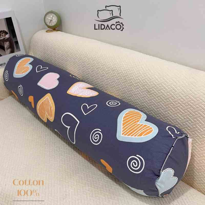 Gối ôm người lớn cotton 100%  LIDACO có khóa kéo tiện lợi kích thước 35x100cm