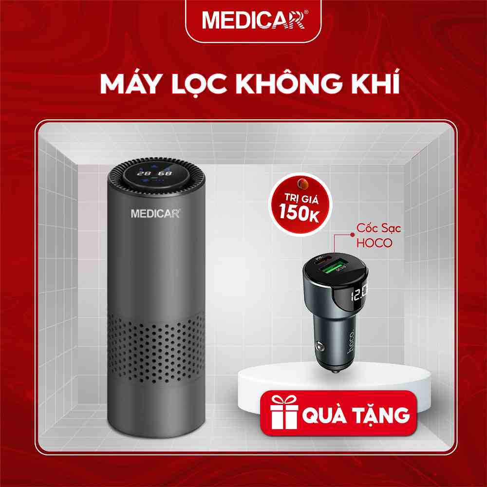 Máy lọc không khí ô tô Medicar thế hệ mới - Tạo ion âm diệt khuẩn, bộ lọc Hepa khử mùi xe hơi, cảm biến chuyển động