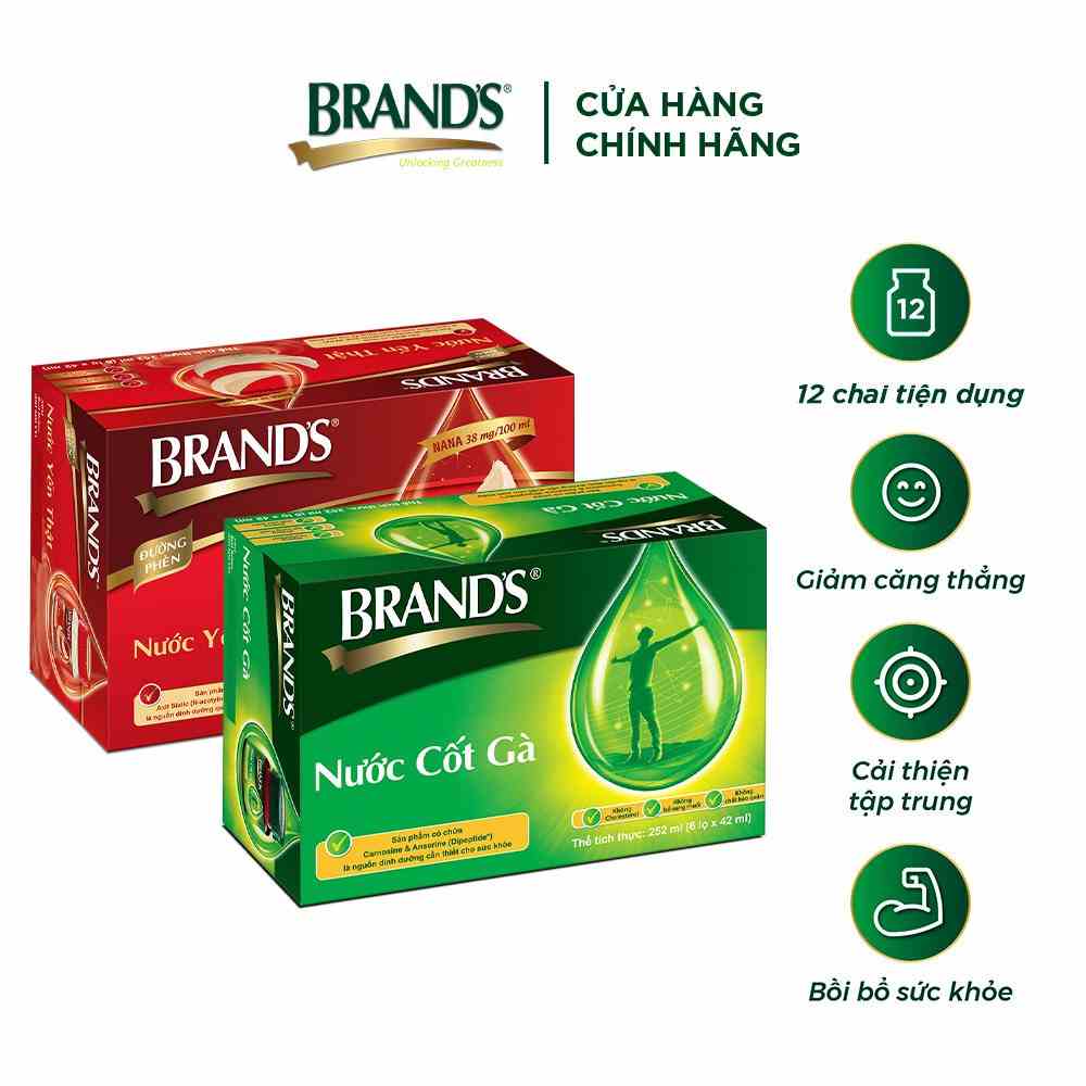 Combo 1 Hộp nước cốt gà BRANDS vị truyền thống 42 ml và 1 hộp nước yến thật BRANDS đường phèn 42 ml