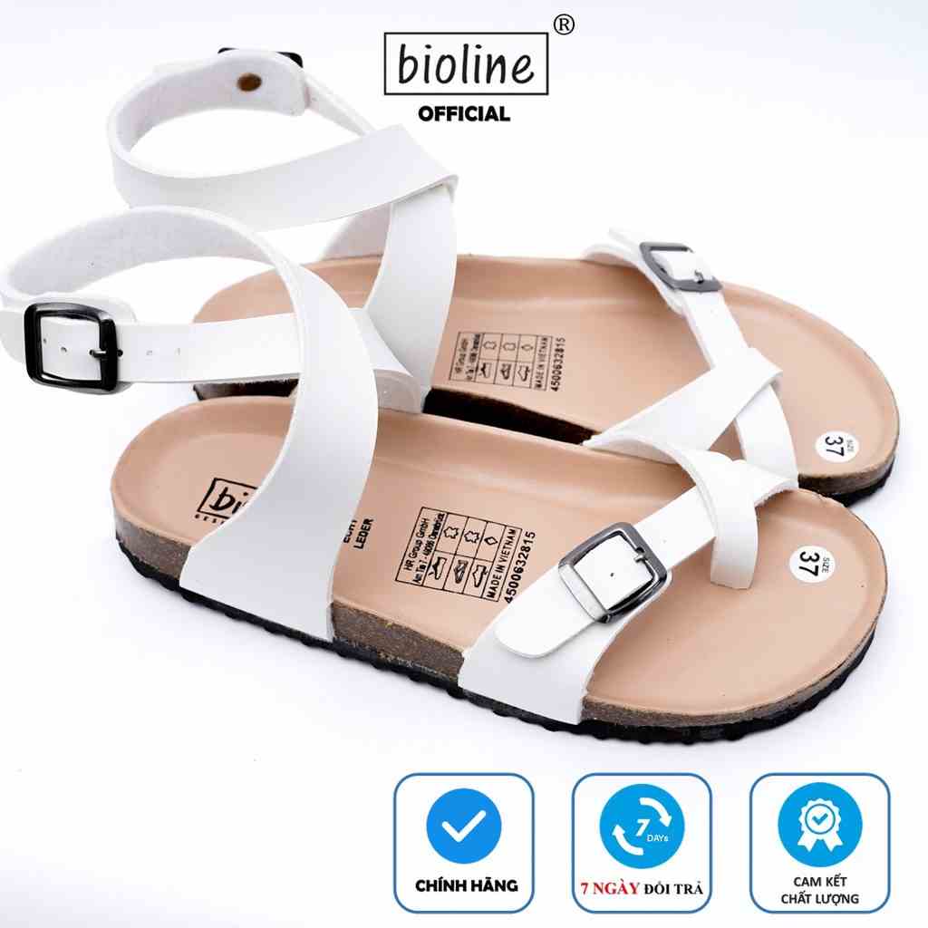 PUK16 - Sandal Đế Trấu BIOLINE Official Quai Da Pu Đan Chéo Cổ Chân Xỏ Ngón Lót Pu Kem Chống Nước