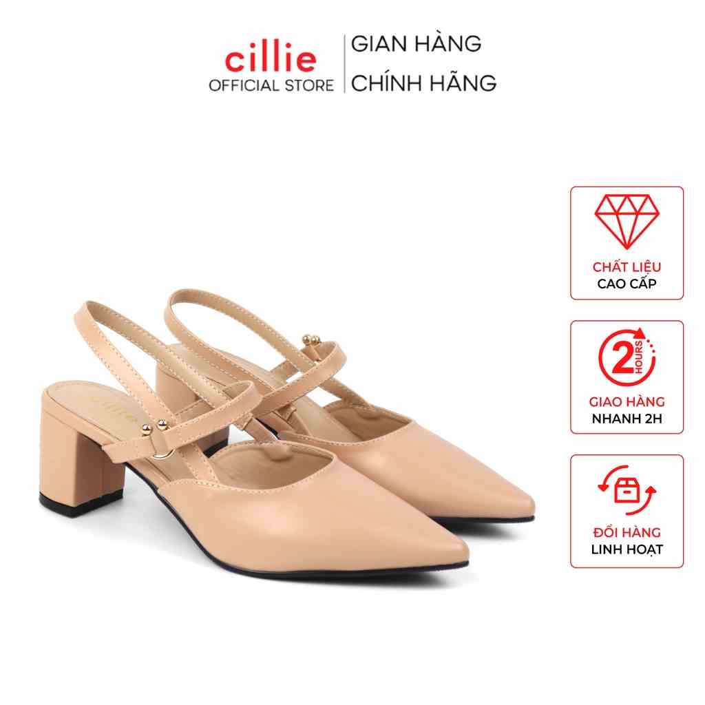 Giày cao gót slingback nữ bít mũi thời trang đế vuông mũi nhọn cao 5cm đi làm công sở đi tiệc Cillie 1115