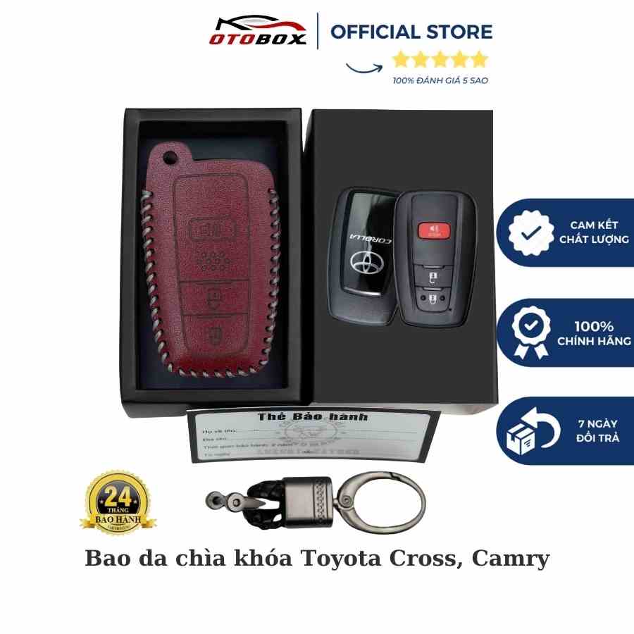 Bao da chìa khóa ô tô xe hơi Toyota cross, bọc chìa khóa smartkey da thật chống xước chính hãng OTOBOX