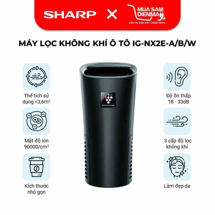 [Mã BMLTB200 giảm đến 100K đơn 499K] Máy lọc không khí khử mùi ô tô Sharp IG-NX2E-A IG-NX2E-B -- Chính hãng --