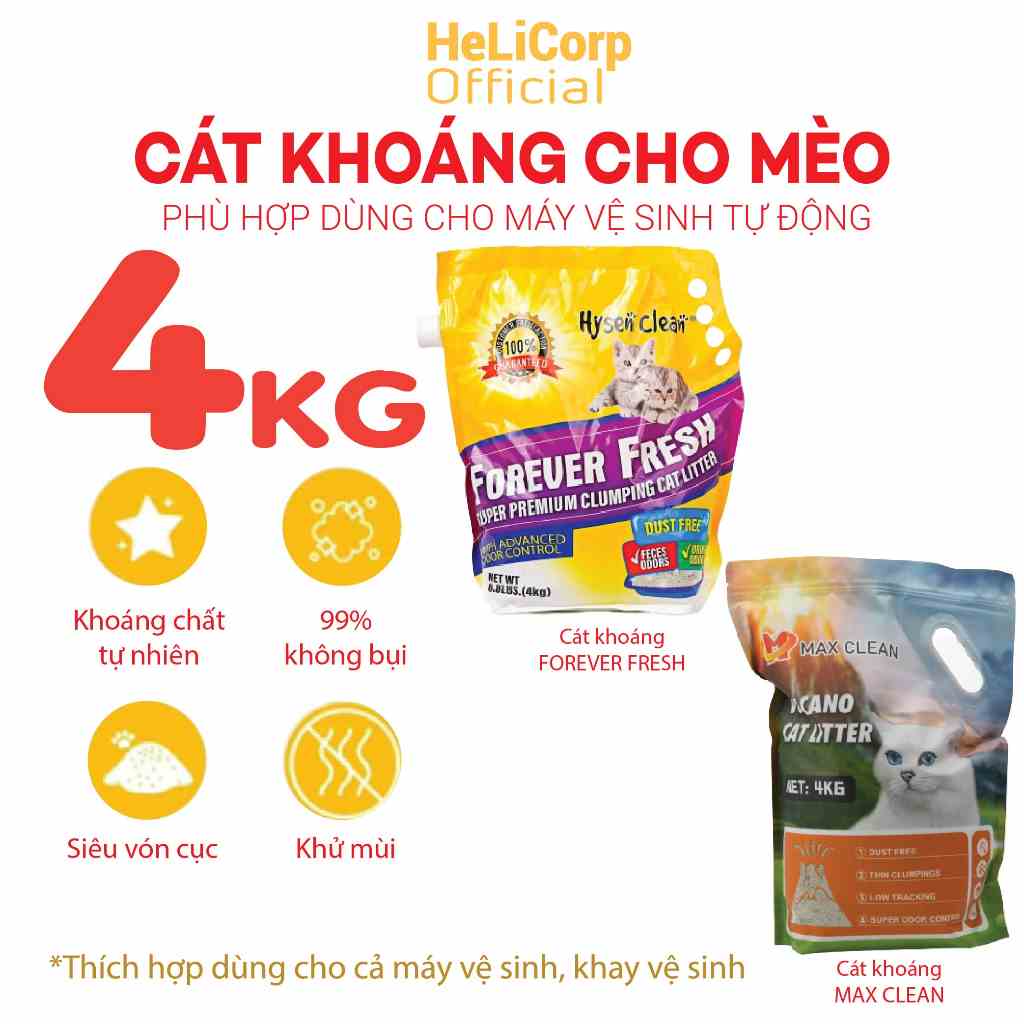 Cát Mèo, Cát Khoáng Vệ Sinh Cho Mèo Max Clean 4KG - HeLiCorp