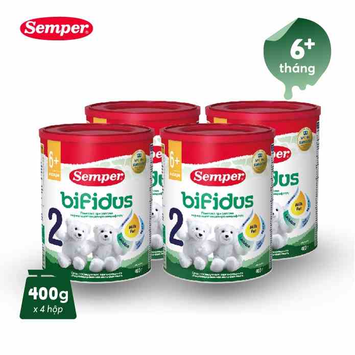 Combo 4 Sữa bột giúp bé tăng cân,cải thiện tiêu hóa,phát triển trí não Semper Bifidus số 2 400g cho bé từ 6 tháng tuổi