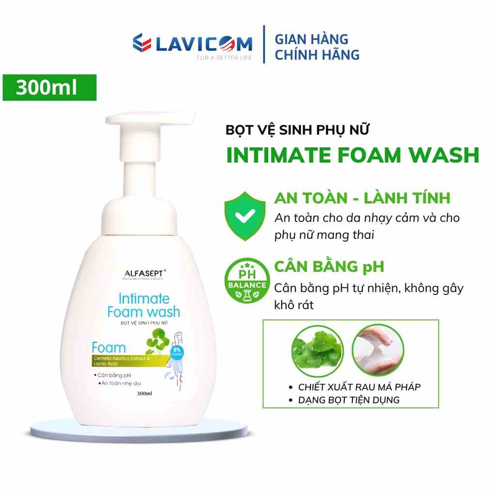 Bọt vệ sinh phụ nữ AFLFASEPT Intimate Foam Wash chiết xuất rau má 300ml làm sạch, khử mùi, cân bằng pH không gây khô rát