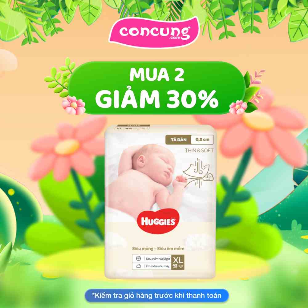 Bỉm tã dán Huggies Thin & Soft size XL 12-17kg 42 miếng