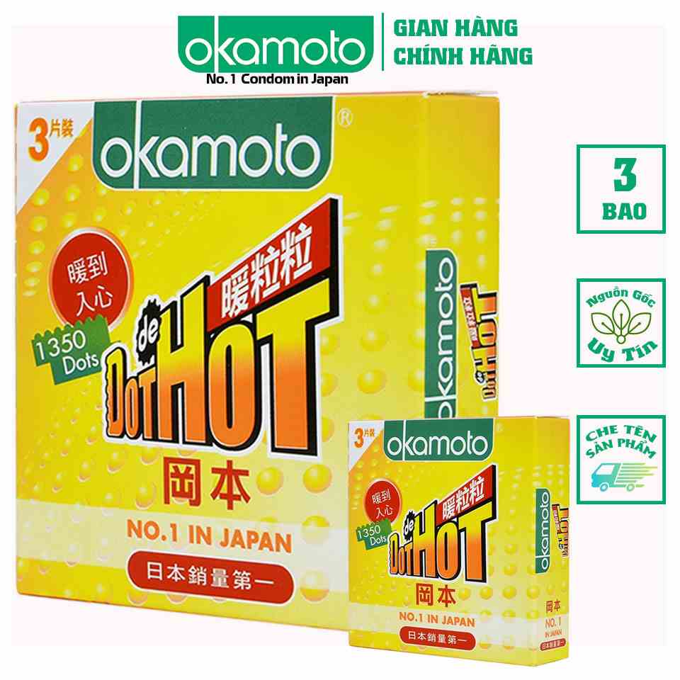 [Mã BMLTB35 giảm đến 35K đơn 99K] Mua 1 tặng 1 Bao Cao Su Okamoto Dot de Hot. Gai Nóng Truyền Nhiệt Nhanh Hộp 3 Cái