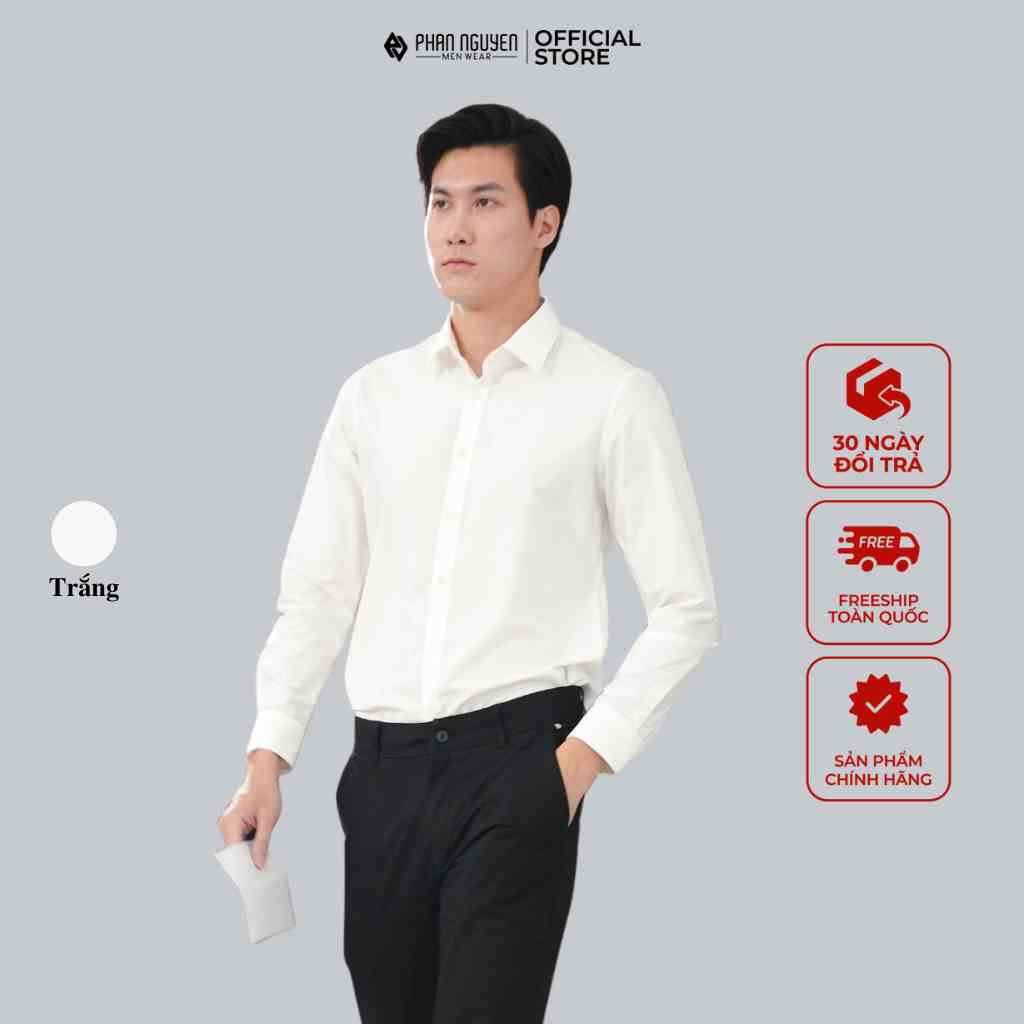 Áo sơ mi nam trắng dài tay cao cấp Phan Nguyễn thiết kế phong cách lịch lãm, chất liệu vải 100% cotton, mềm mịn SMD.1161