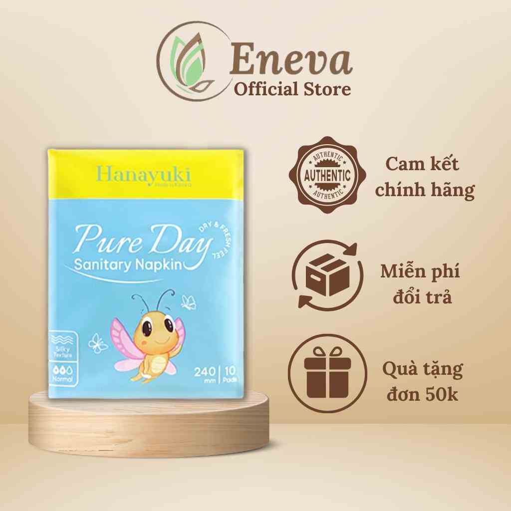 Băng Vệ Sinh Ban Ngày Pure Day Sanitary Napkin Mỏng Nhẹ Siêu Thấm Gói 10 Miếng Có Cánh Size M Hanayuki Chính Hãng