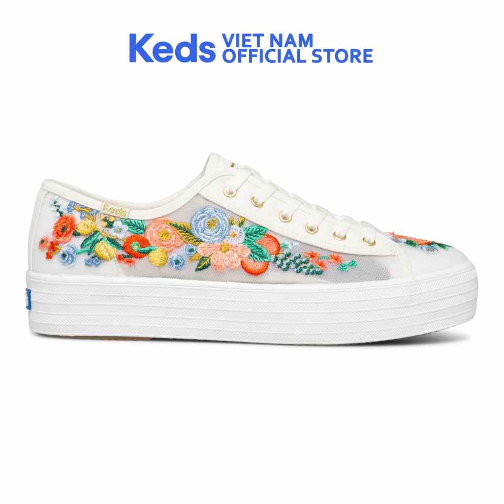 Giày Thể Thao Keds Nữ Rifle Paper- Triple Kick Canvas White- KD066088