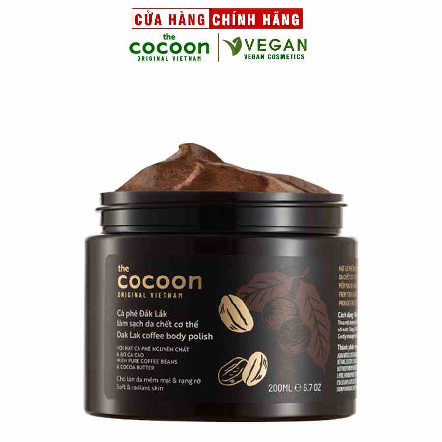 CÀ PHÊ ĐẮK LẮK LÀM SẠCH DA CHẾT CƠ THỂ COCOON  200ML THUẦN CHAY