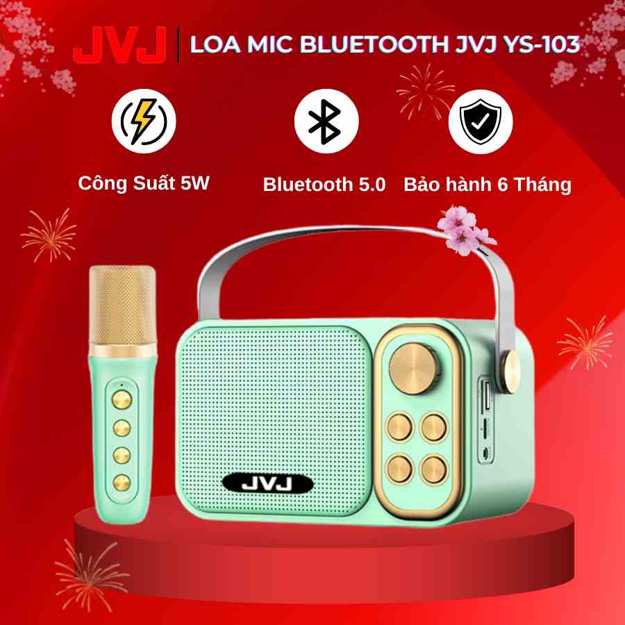 Loa bluetooth mini karaoke kèm mic JVJ YS-103 Không dây, kèm 01 mic hát công suất 5W - Bảo hành chính hãng 06 Tháng