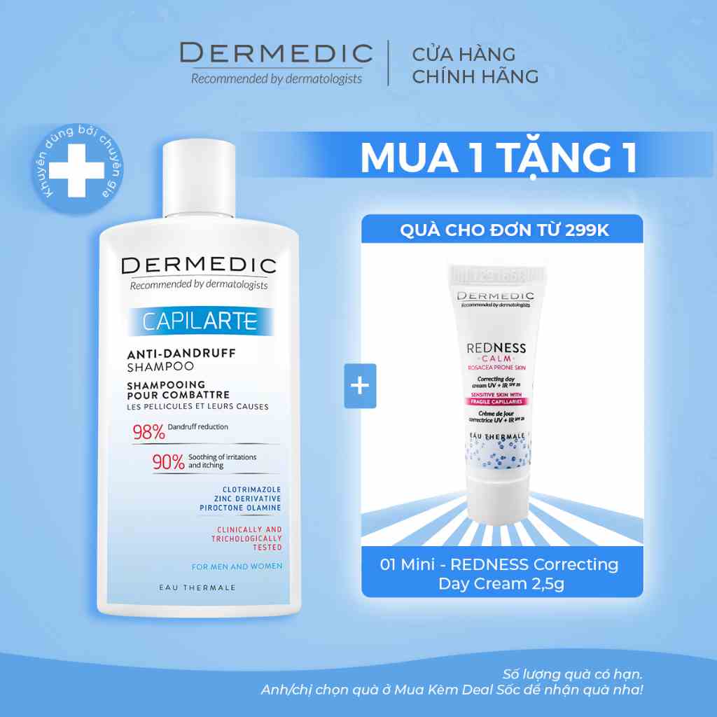 [Mã BMLTB35 giảm đến 35K đơn 99K] Dầu gội sạch gàu Dermedic Capilarte Anti Dandruff Shampoo 300ml