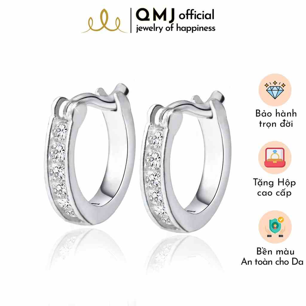 Khuyên tai bạc nam nữ QMJ Simple mo ổ đá lùa chốt tai, đơn giản cá tính - Q291