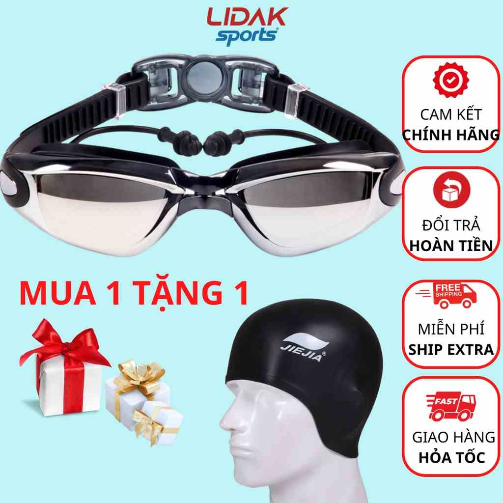 Kính bơi tráng gương người lớn LIDAK 8530 dùng cho thi đấu chuyên nghiệp có bịt tai gắn liền kính tiện lợi - LIDAK SPORT