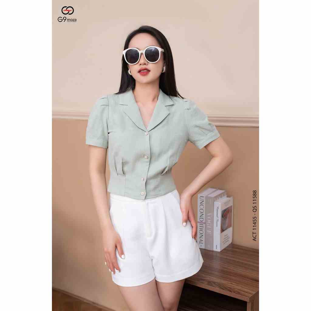 Áo sơ mi croptop 11455 kiểu dáng thanh lịch, trẻ trung