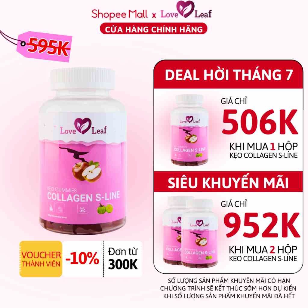 [Mã BMLTA35 giảm đến 35K đơn 99K] Kẹo Dẻo Collagen S-Line Love Leaf Hỗ Trợ Làm Đẹp Da, Dáng Xinh, Hộp 30 viên