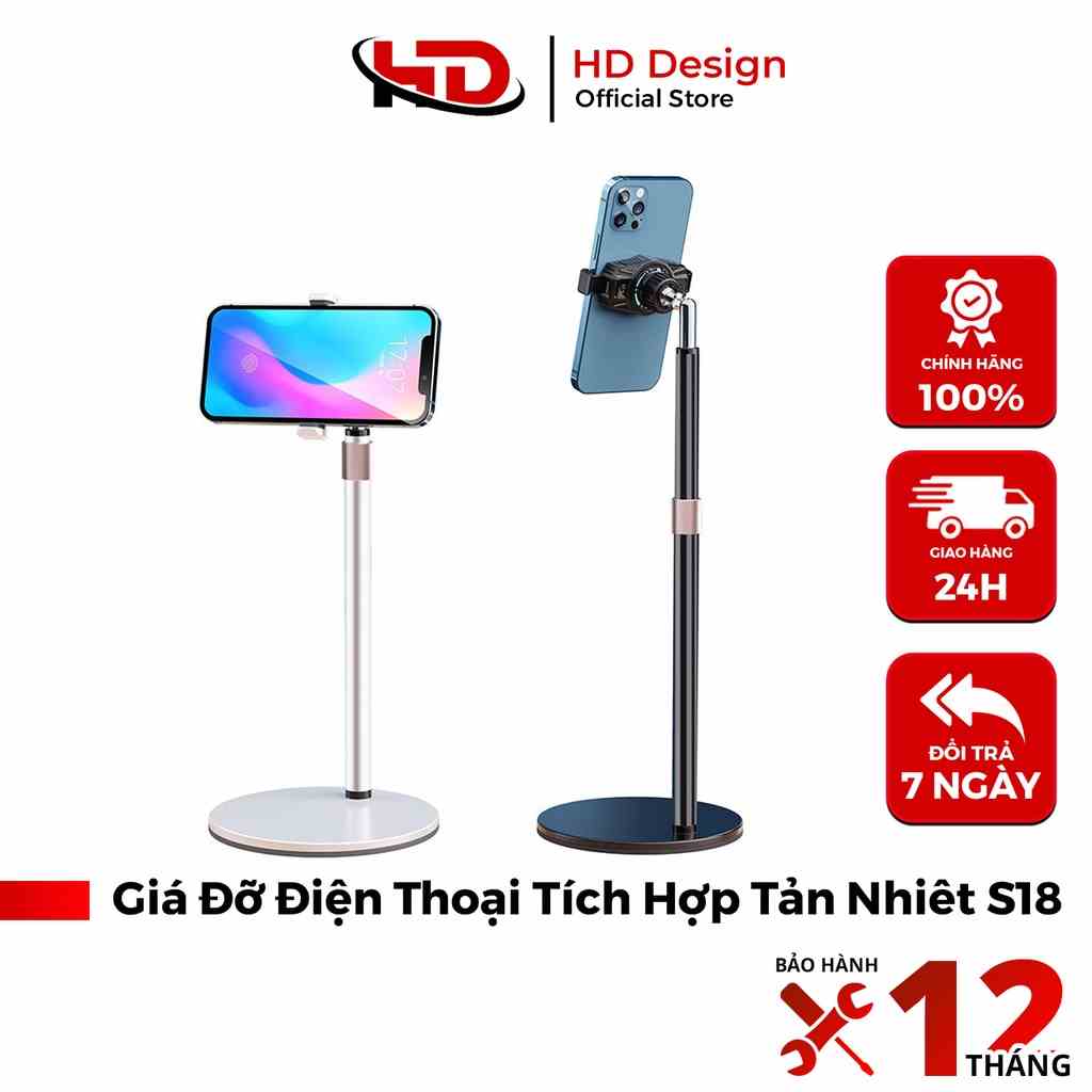 Giá Đỡ Điện Thoại Tích Hợp Quạt Tản Nhiệt S18 - Hỗ Trợ Livetream - Quay Video - Chất Liệu Kim Loại Chắc Chắn