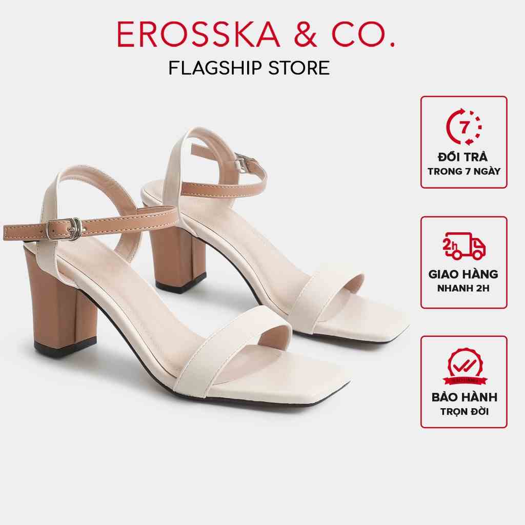 [Form nhỏ tăng 1 size] Erosska - Giày sandal nữ mũi hở phong cách thanh lịch cao 7cm màu kem phối bò - EB059