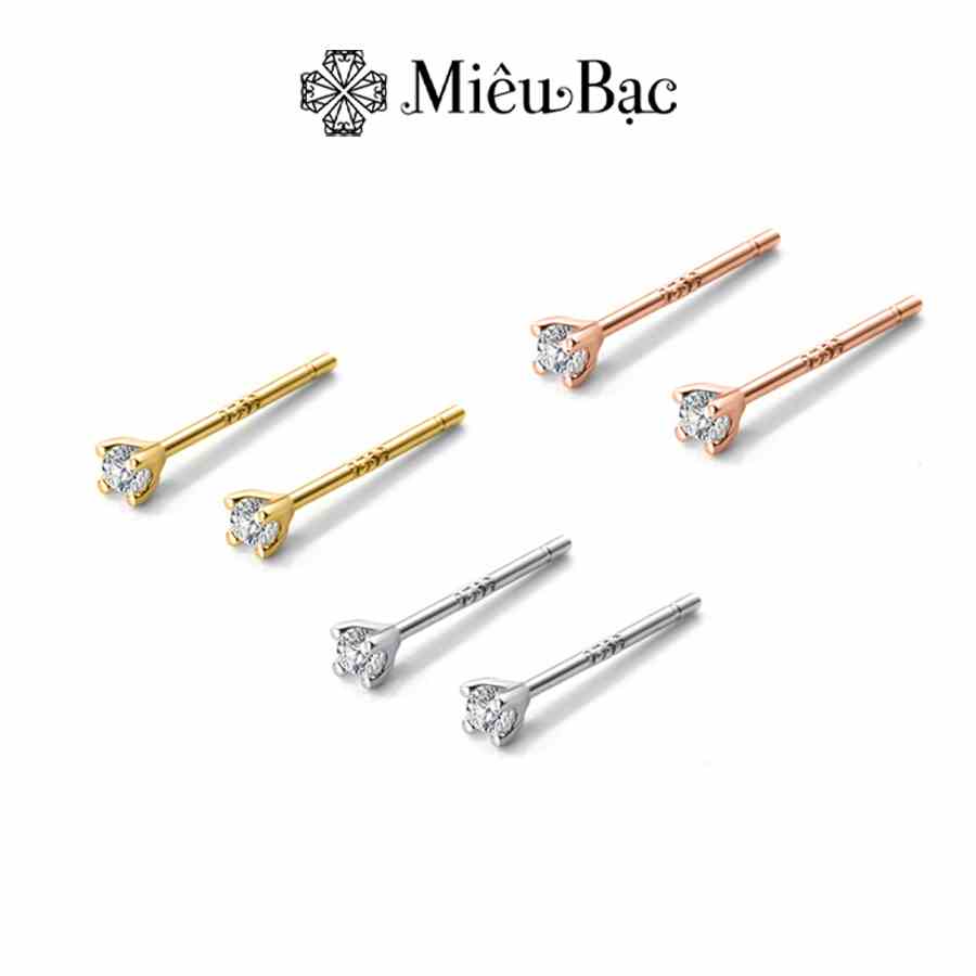 Bông tai bạc nữ Miêu Bạc nụ đá tròn basic chất liệu bạc 925 thời trang phụ kiện trang sức MB15