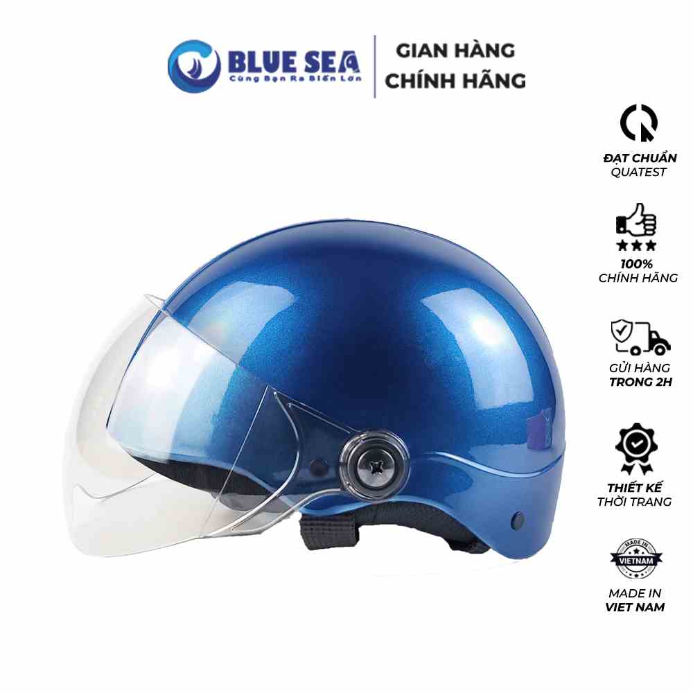 Mũ bảo hiểm 1/2 Nửa đầu BLUE SEA - A104K - Màu Xanh Navy - FREESIZE - Có kính cao cấp - Chính hãng