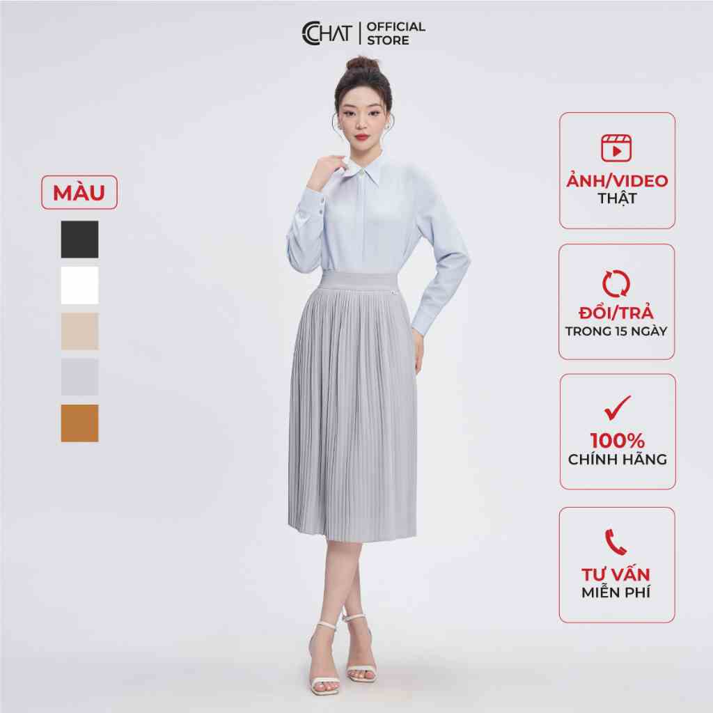 Chân Váy 𝐂𝐂𝐇𝐀𝐓 Dập Ly Dáng Suông A Lỡ Chất Chiffon Cao Cấp Thanh Lịch 53CDH2013LB