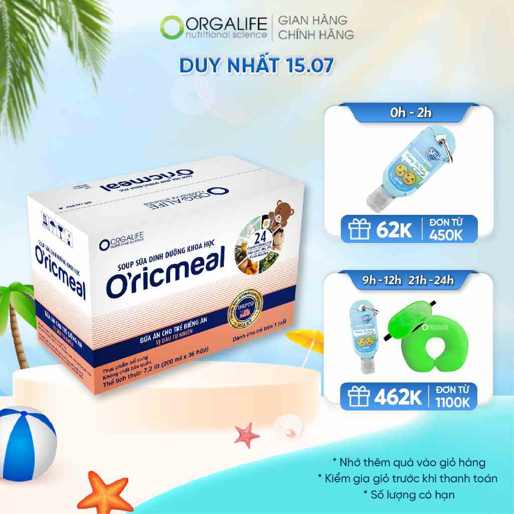 Thùng 36 hộp soup sữa dinh dưỡng Oricmeal 200ml/hộp-Trẻ biếng ăn, suy dinh dưỡng, thiếu chất, tăng chiều cao, ngủ ngon