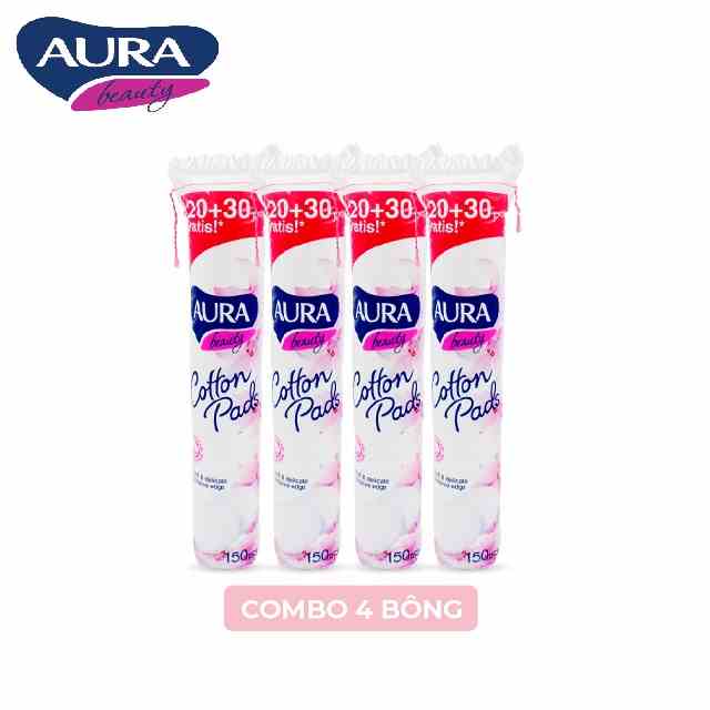 Combo 4 bông gói tẩy trang Aura 150 miếng ( 4 x150 miếng)