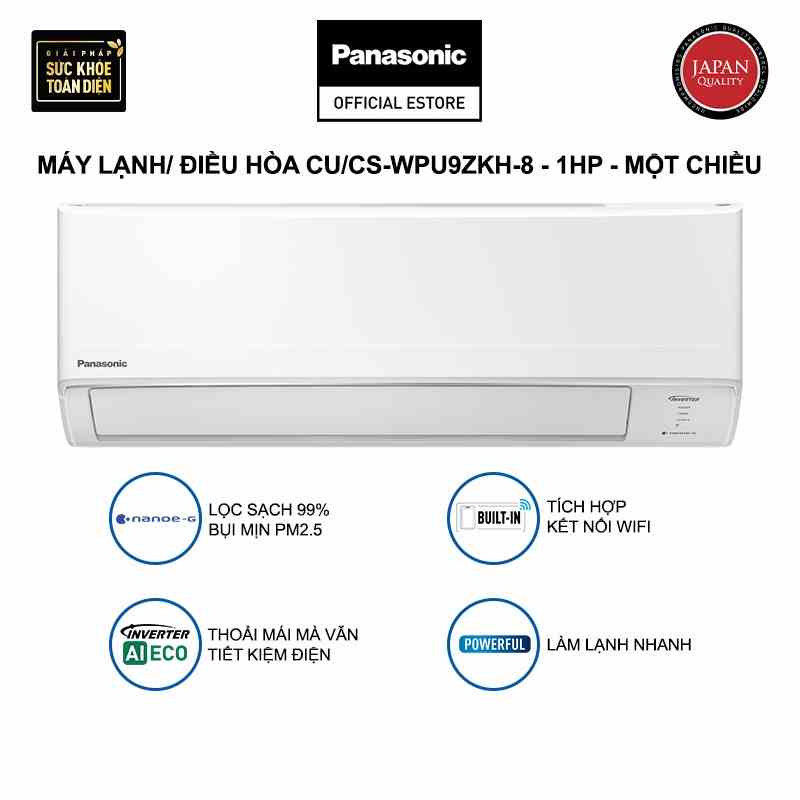 Máy lạnh/ Điều hòa Panasonic CU/CS-WPU9ZKH-8 - 1HP - Một chiều-Lọc sạch 99%-Inverter